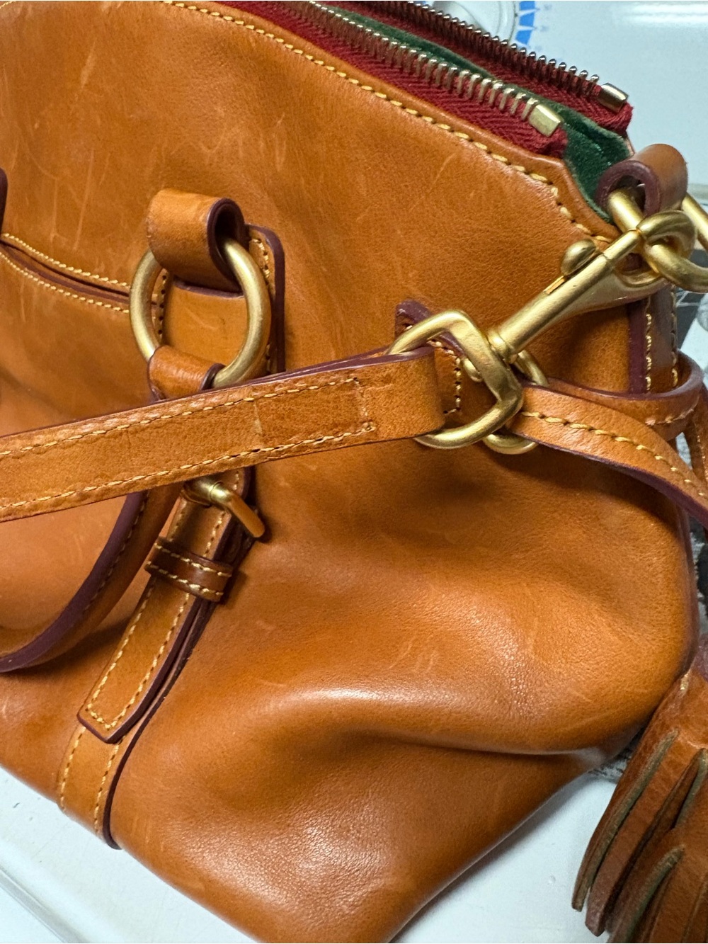 Dooney & Bourke Leather Satchel in Cognac Brown - Picture 11 of 12